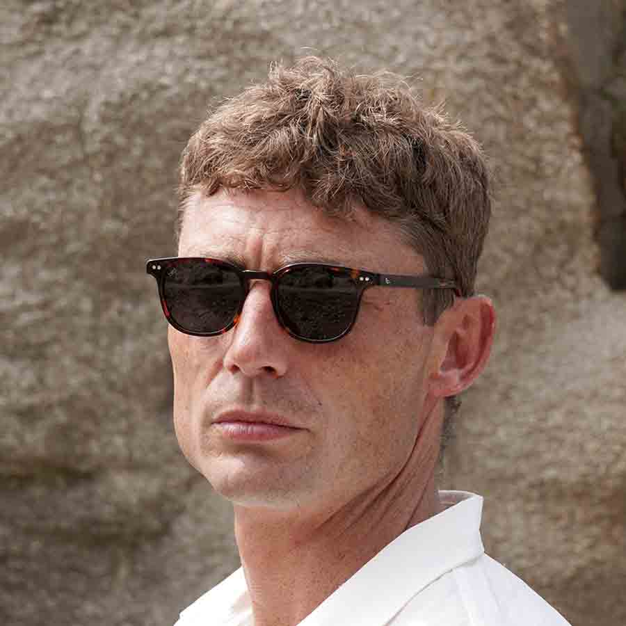 man wearing classic tortoiseshell sunglasses