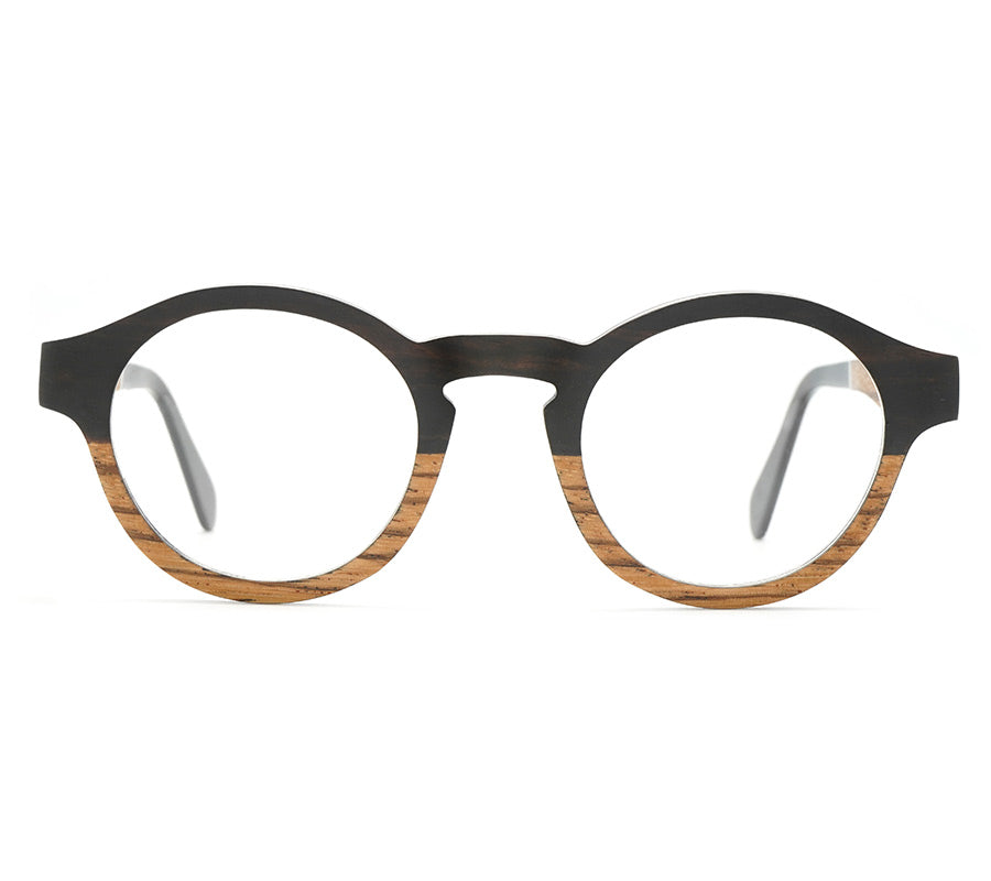 Round wooden glasses for optical lenses 