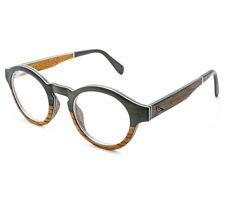 Round wooden glasses for optical lenses  side view showing the arms