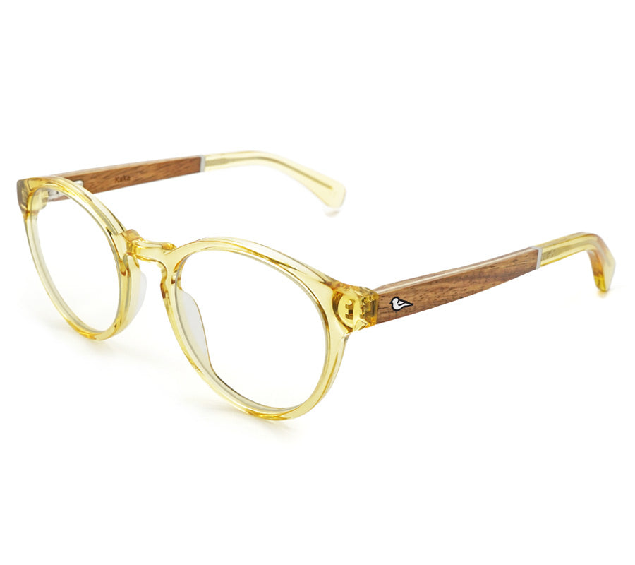 Top view of yellow glasses frame