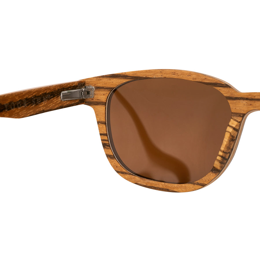 inside frame detail of Eco conscious wooden sunglasses with light coloured wood