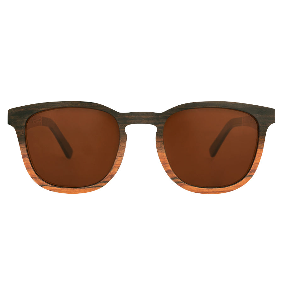 Black and red wooden sunglasses front view 